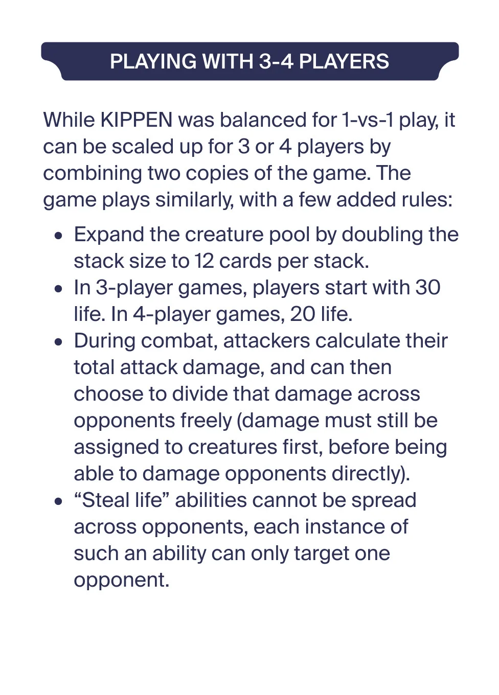 Playing with three or four players.